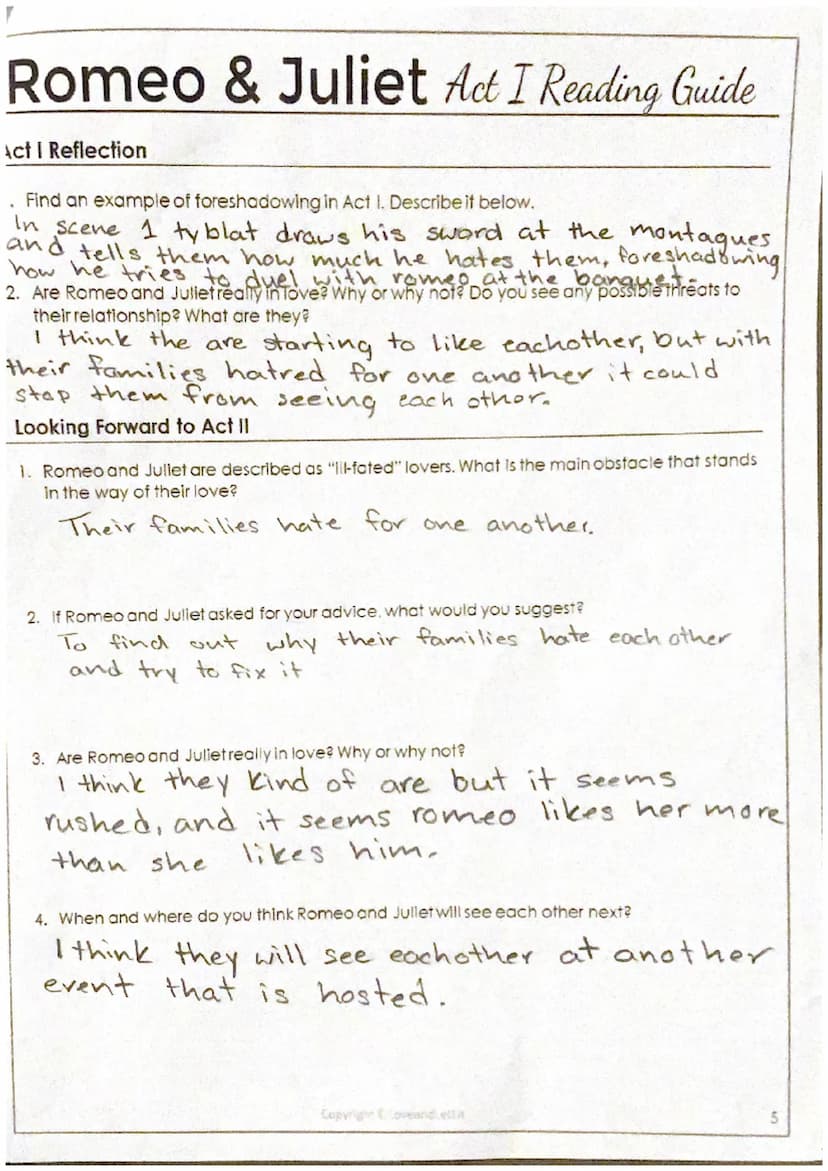 Romeo & Juliet Act I Reading Guide
50150
Characters: Write a brief description of each character including personality traits and the
charac