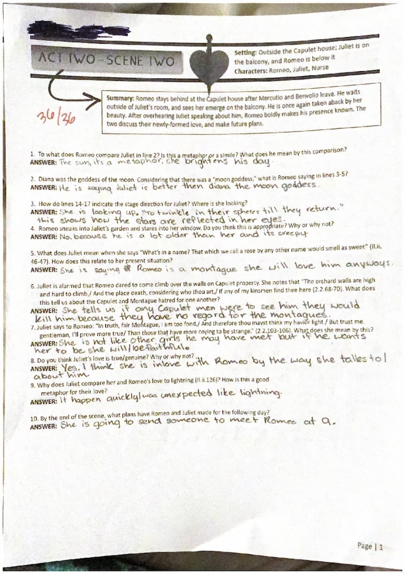 Romeo & Juliet Act I Reading Guide
50150
Characters: Write a brief description of each character including personality traits and the
charac