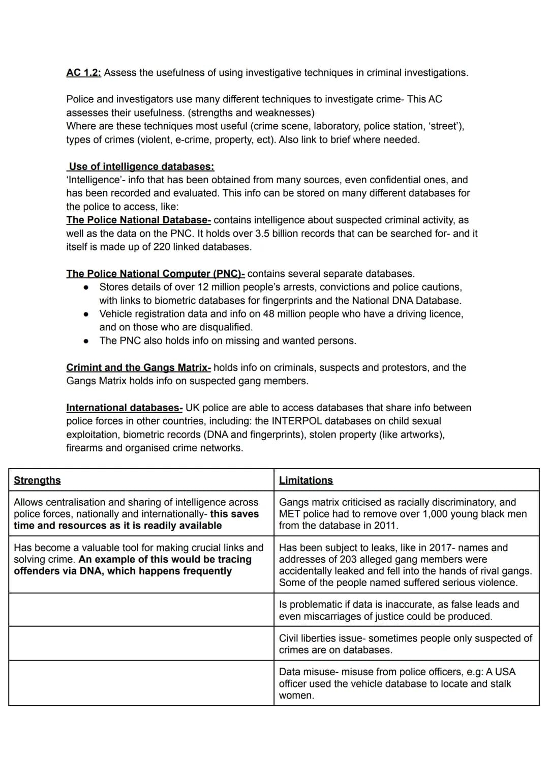 AC 1.2: Assess the usefulness of using investigative techniques in criminal investigations.
Police and investigators use many different tech