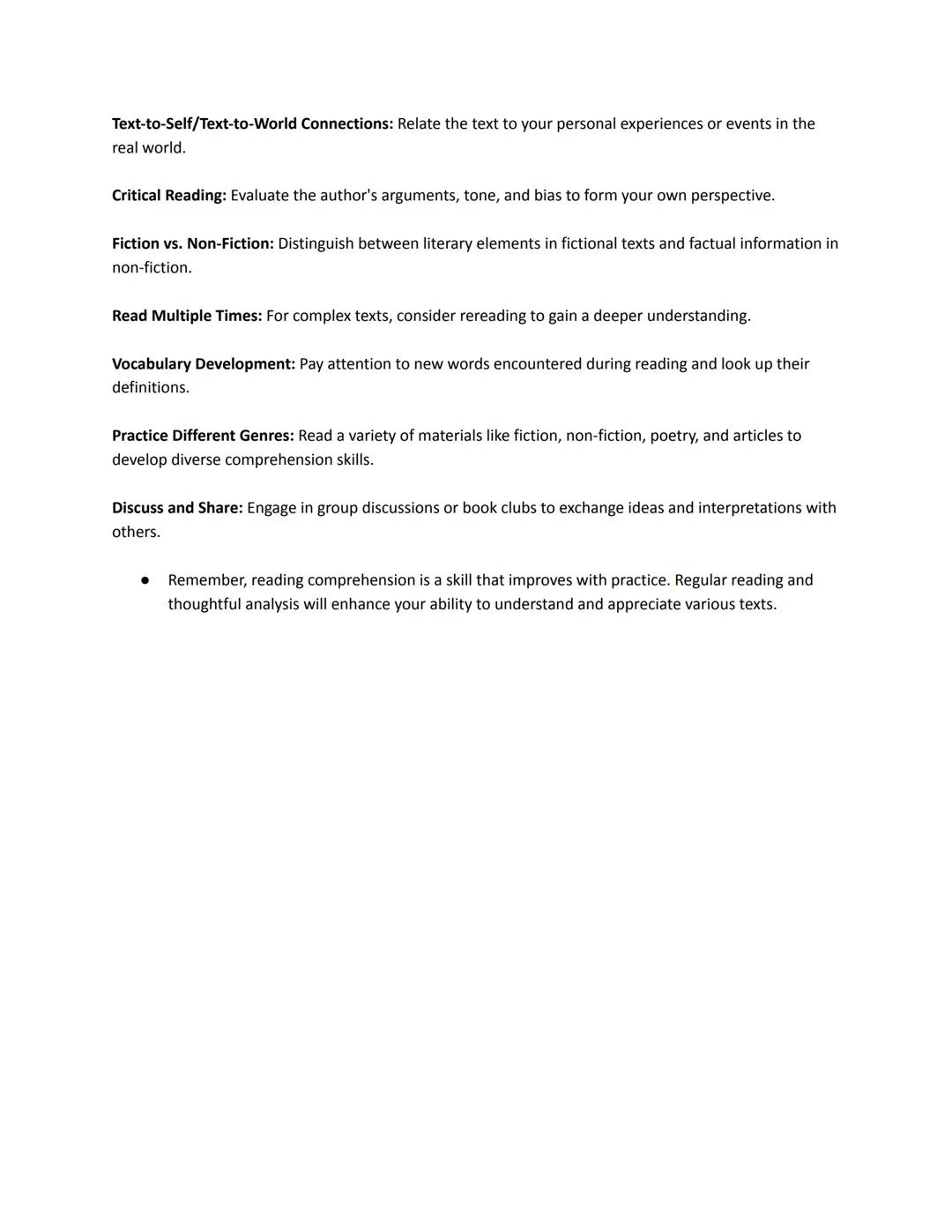 # Reading Comprehension Notes:

Purpose: Reading comprehension is the ability to understand and interpret written text. It involves
extracti