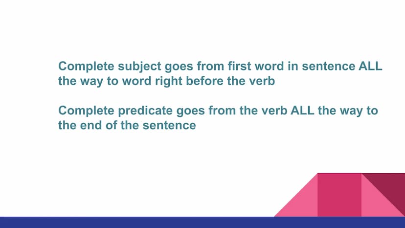 Chapter 6
Parts of a Sentence 6.1 Complete Subjects and Predicates
Sentence- a word group that expresses a complete thought.
• Subject-the p
