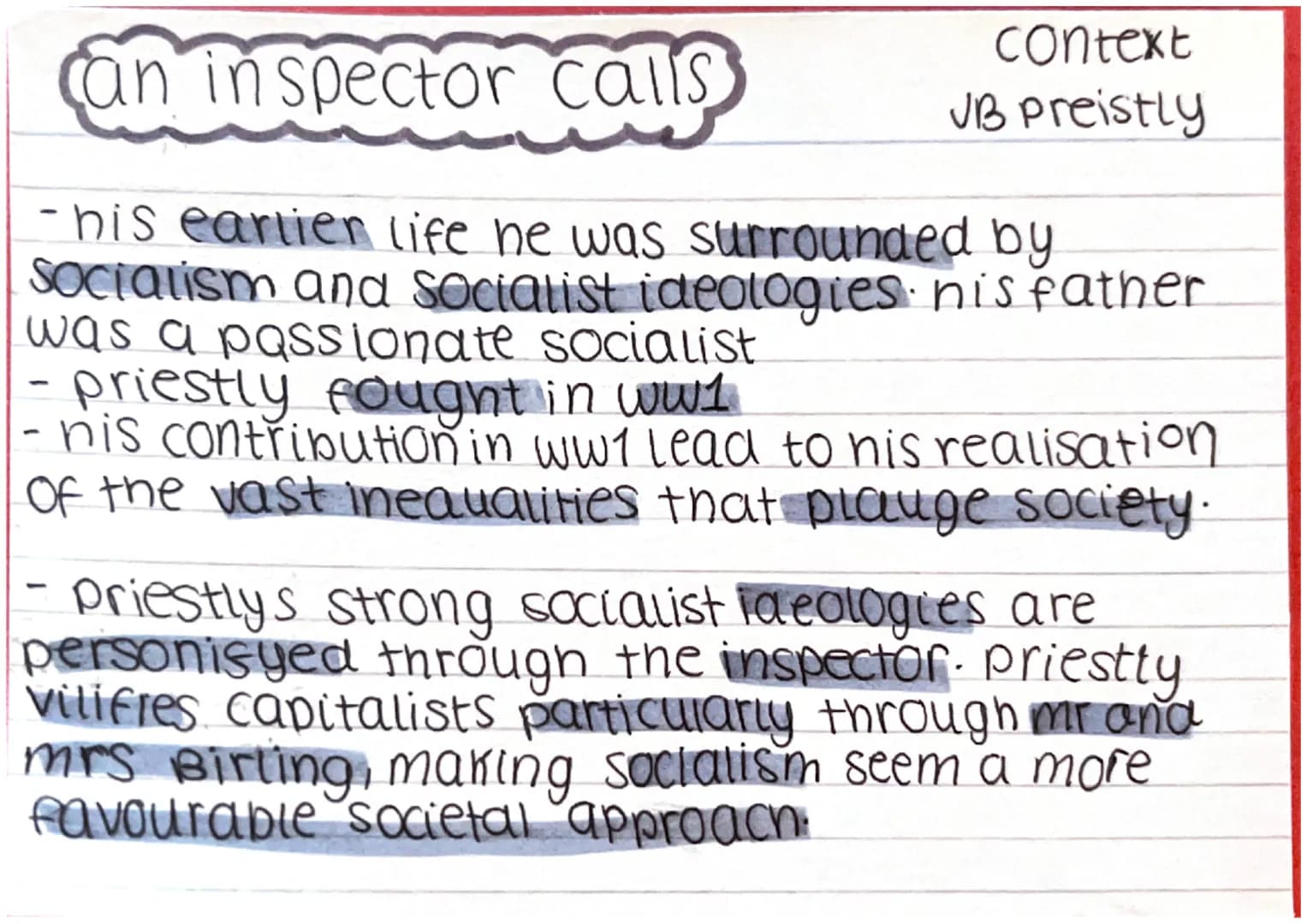 context
class system.
an inspector calls
1912
- rigid class system, those who belonged
to a class system were confined and
restricted by thi