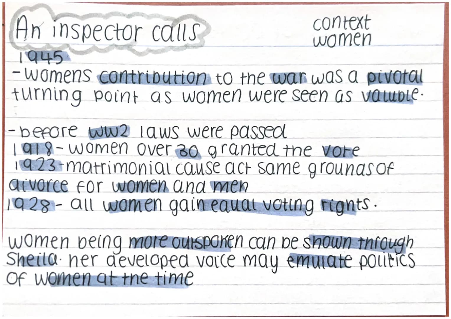 context
class system.
an inspector calls
1912
- rigid class system, those who belonged
to a class system were confined and
restricted by thi