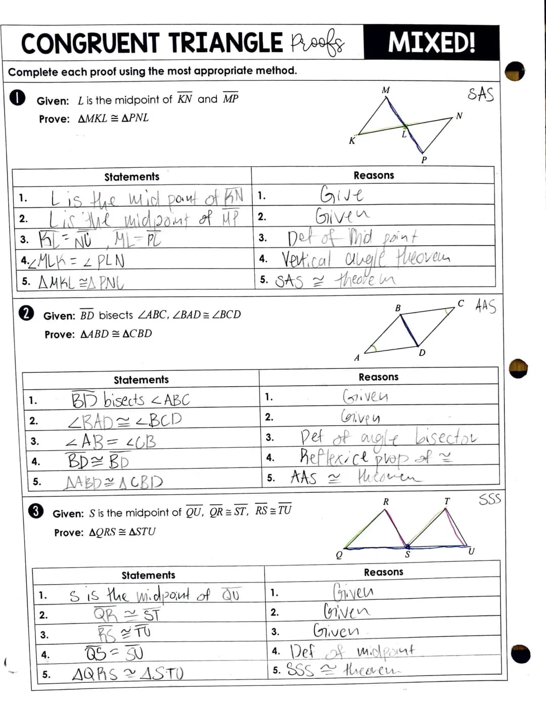 Mixed Congruent triangles proofs