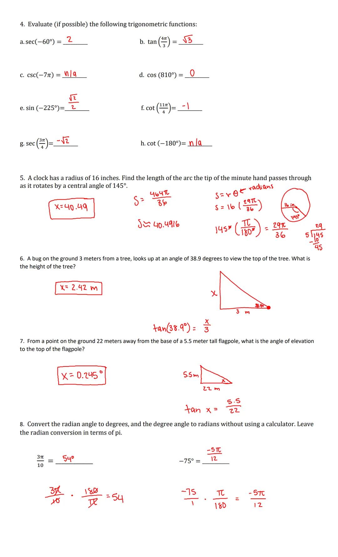 Pre-AP Pre-Calculus Section
14-1 to 14-4 REVIEW Practice Due: 1-20-2021
1. Given 0 = 220°
40°
2. Given
3
_a. In which quadrant can the termi