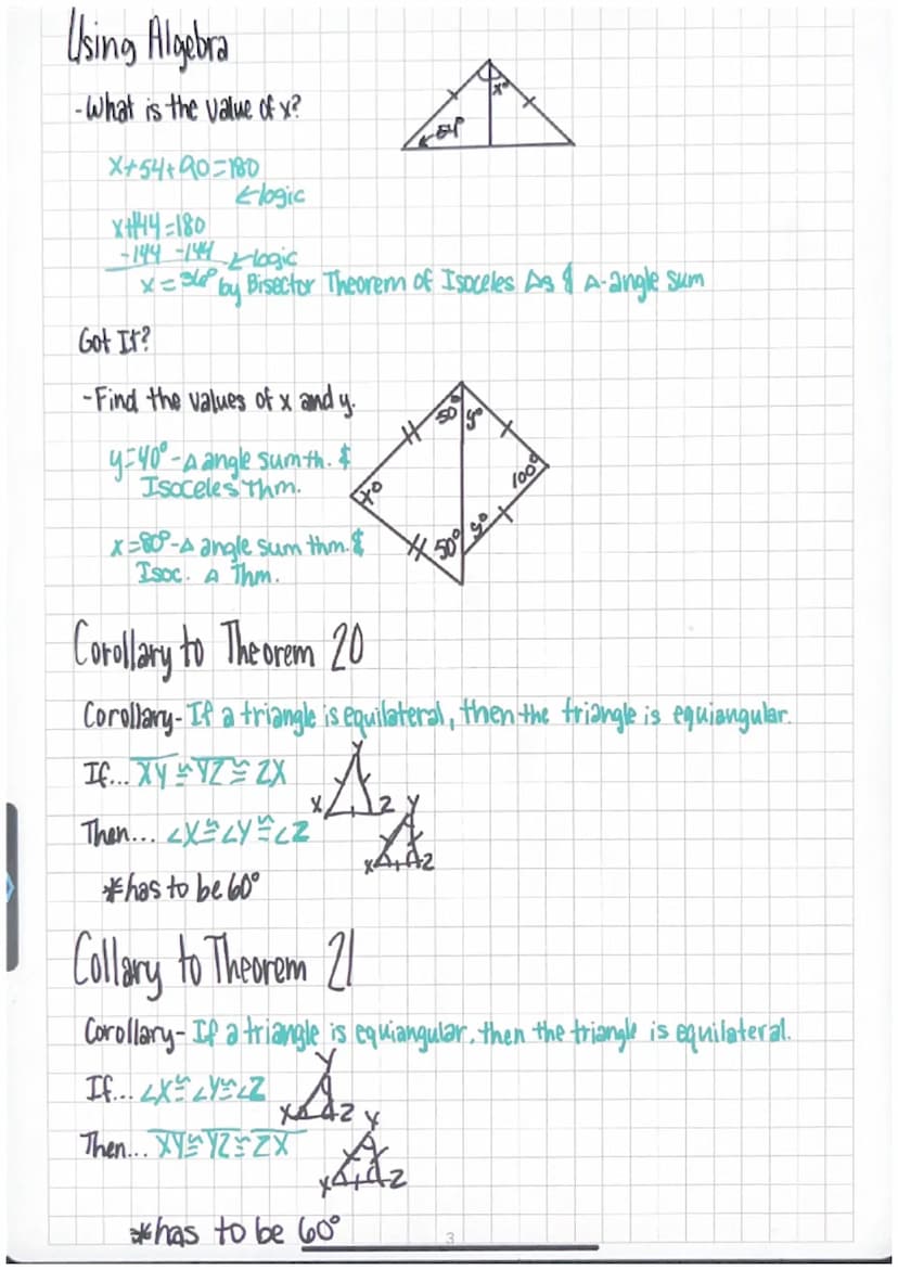 3.5 Isoceles & Equilateral Triangles
Isoceles Triangles- with at least 2 cong. sides.
vertex
angle
Legs
Base
Base
Angles
Theorem 20-Isoceles