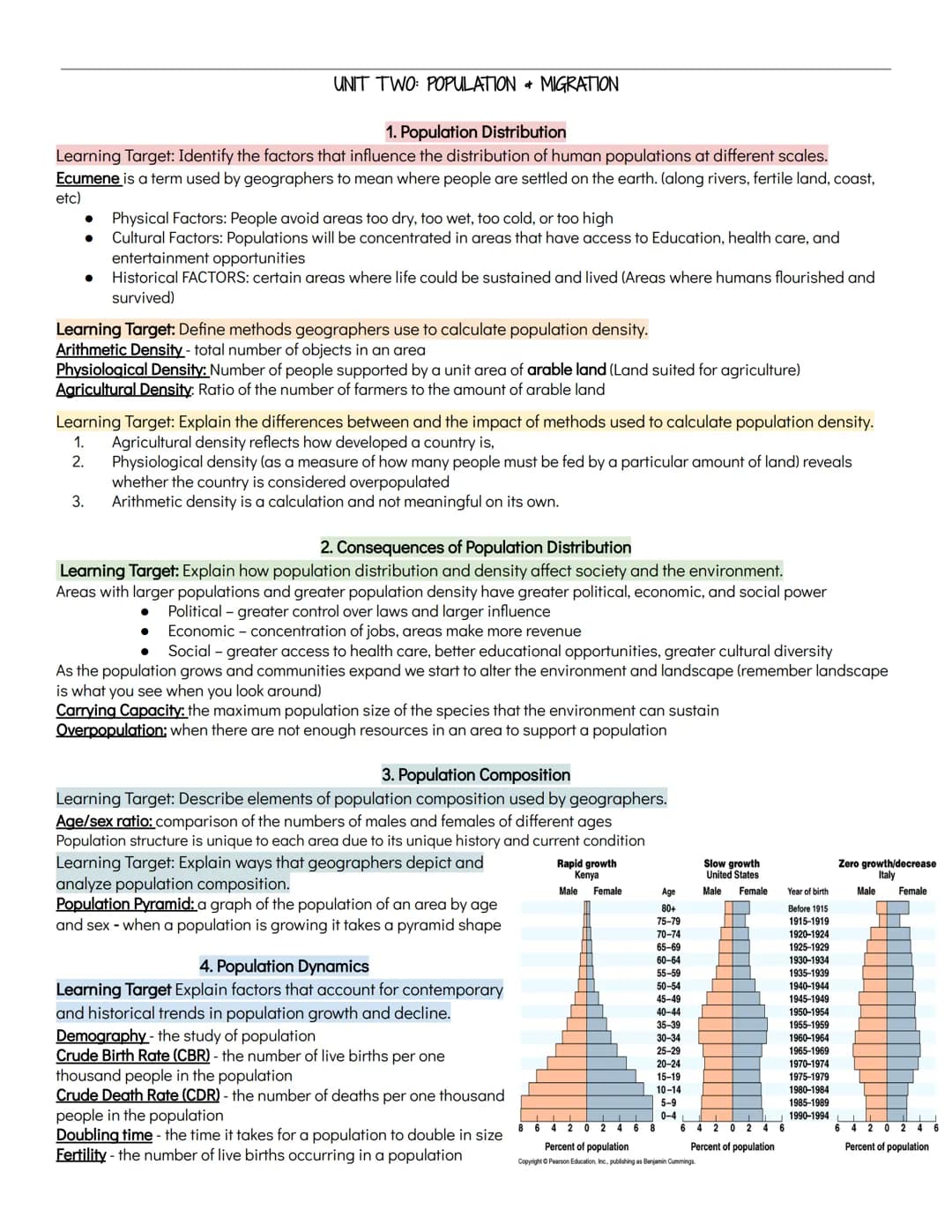 ●
UNIT TWO: POPULATION MIGRATION
1. Population Distribution
Learning Target: Identify the factors that influence the distribution of human p