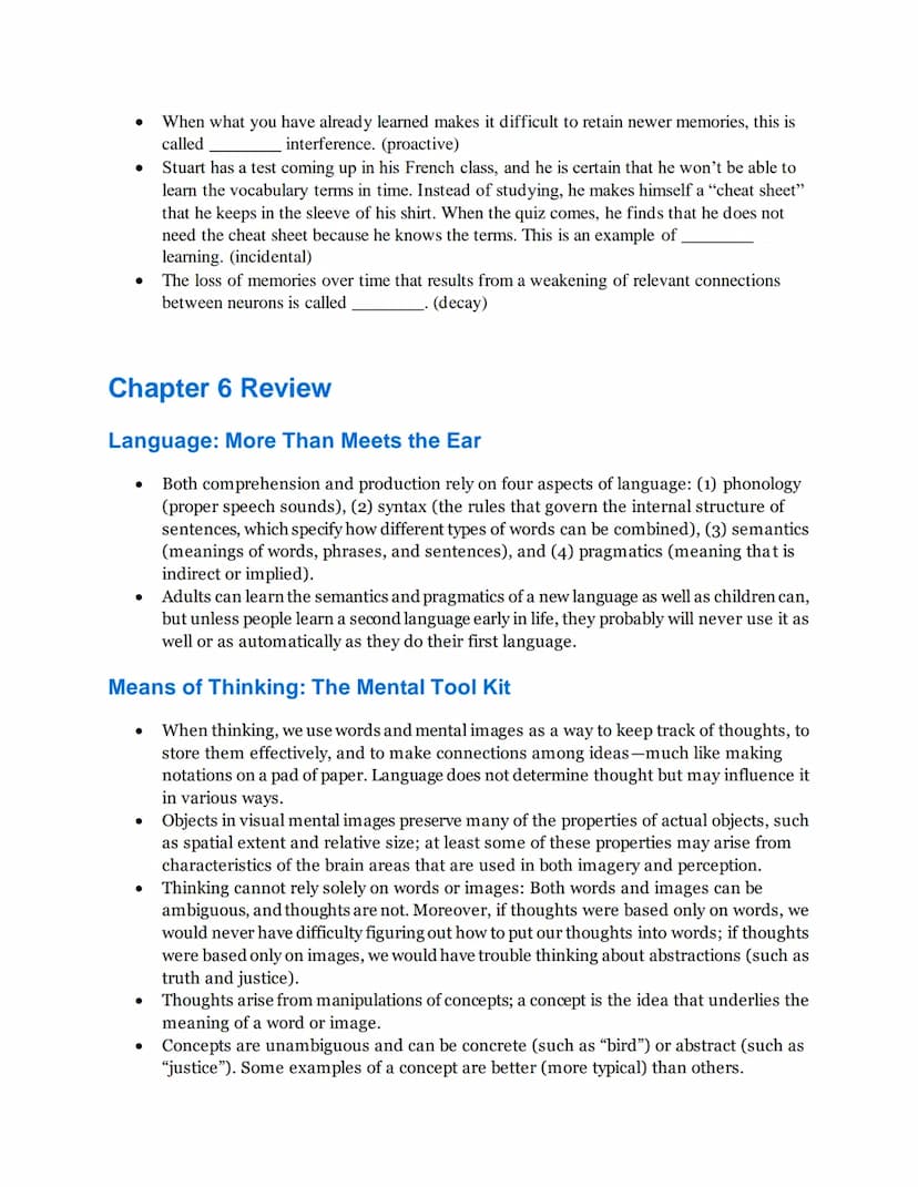 Chapter 5 Review
Encoding Information into Memory Stores: Time and Space are of the
Essence
●
●
●
●
Encoding is the process of organizing an