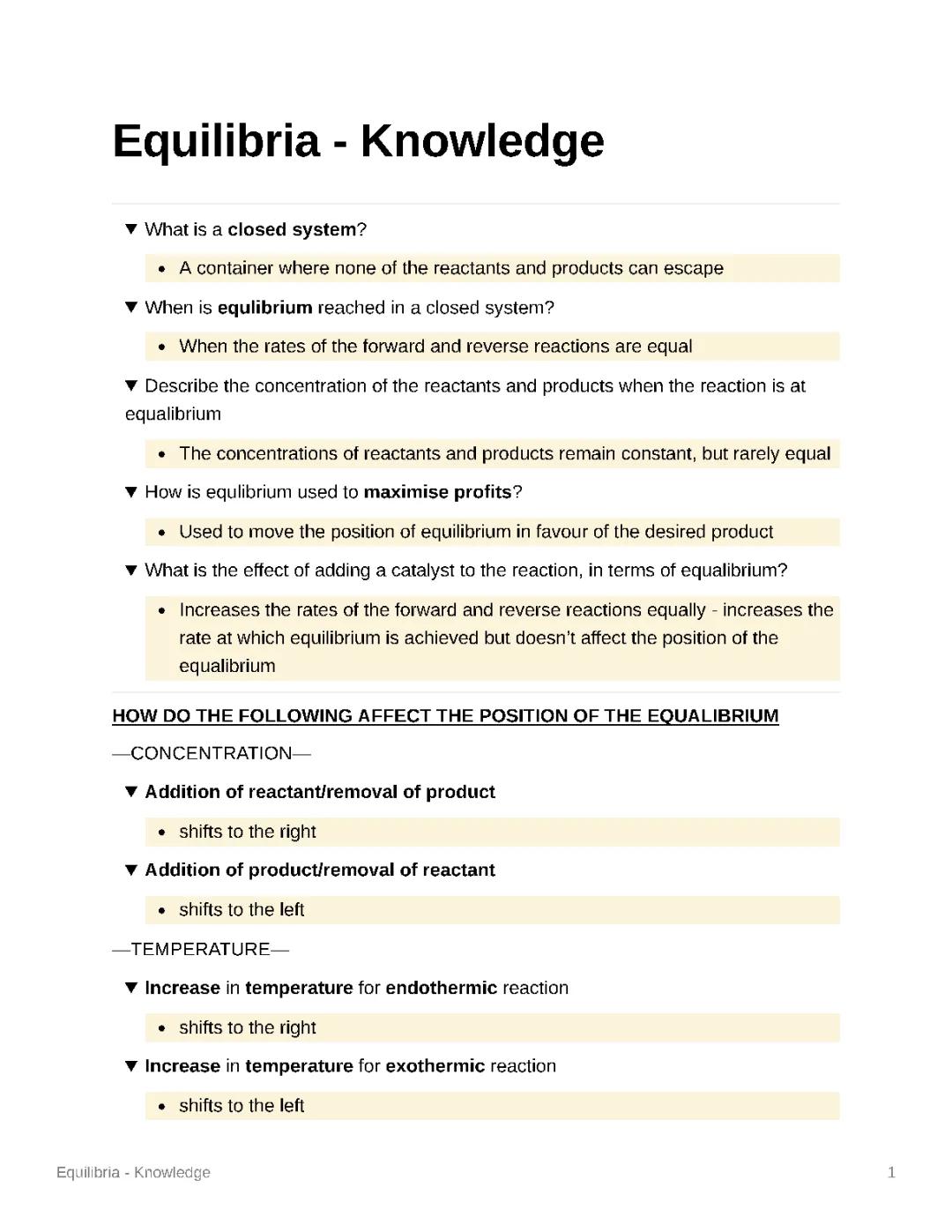 Equilibria - Knowledge