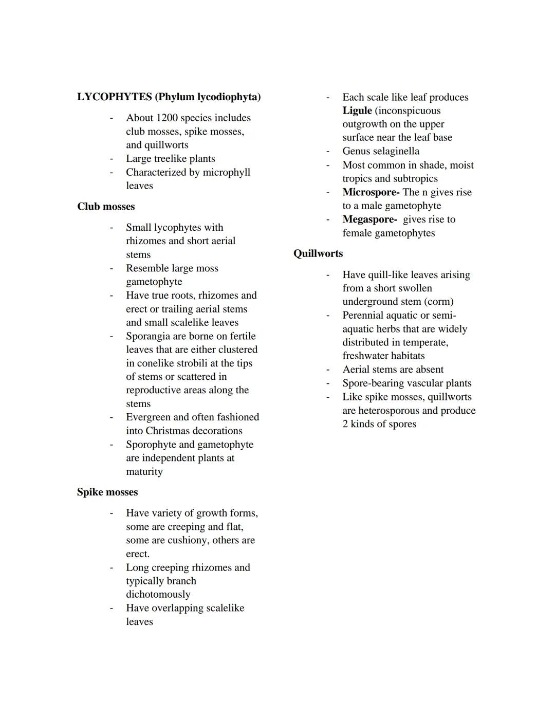 TRACHEOPHYTES (Vascular)
- Spore-bearing plants (Seedless)
- Seed bearing plants
Spore-bearing
- reproduce by forming spores
- has vascular 