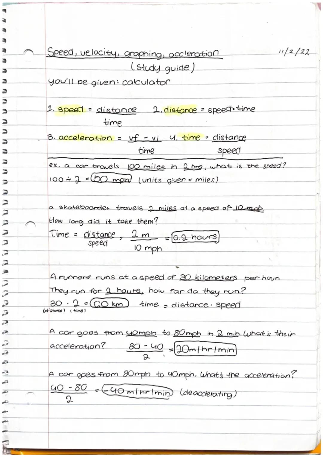 Speed, Velocity, graphing & Acceleration 