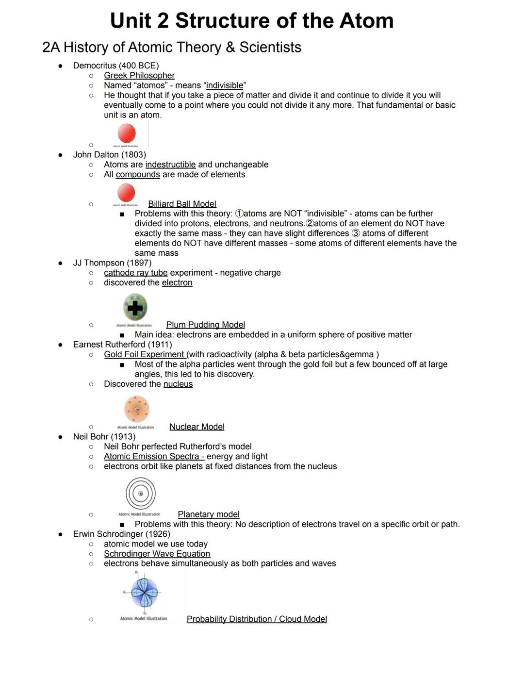 2A History of Atomic Theory & Scientists
Democritus (400 BCE)
O
O
O
●
●
Unit 2 Structure of the Atom
O
John Dalton (1803)
O Atoms are indest