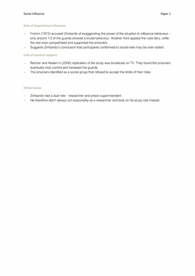 Social Influence
A01
The Stanford Prison Experiment
Procedure
Findings
Zimbardo set up mock prison in basement of Stanford University
Select