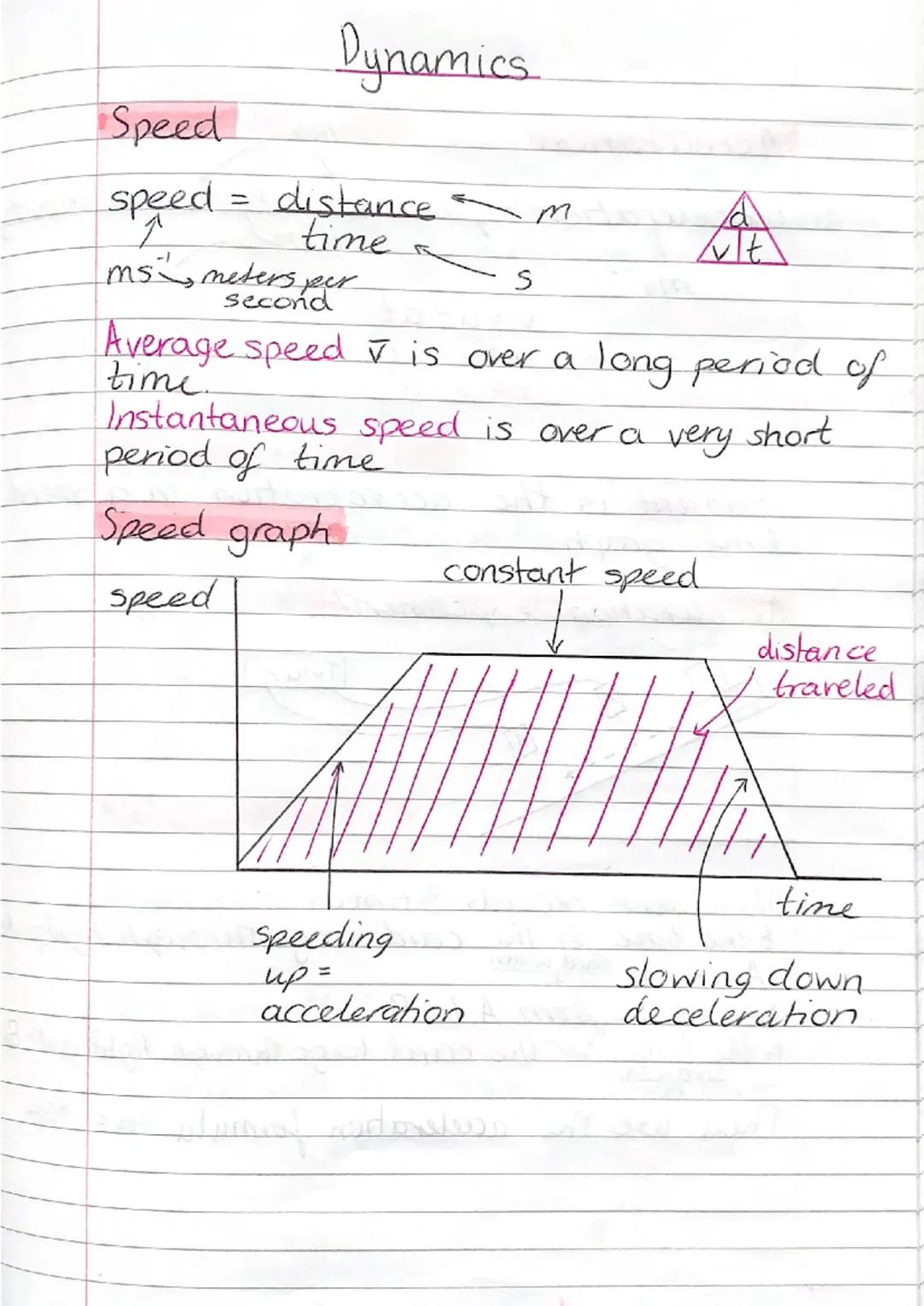 Dynamics
Speed
speed
1
ms, meters per
second
=
distance
time
m
S
Average speed V is over a long period of
time
Speeding
up=
acceleration
A
N