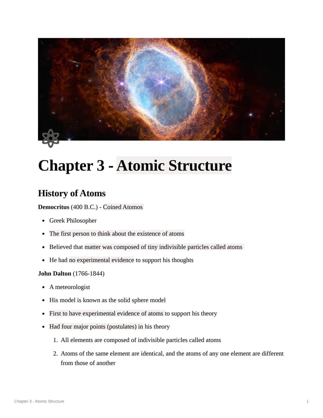 Atomic Structure and Discoveries