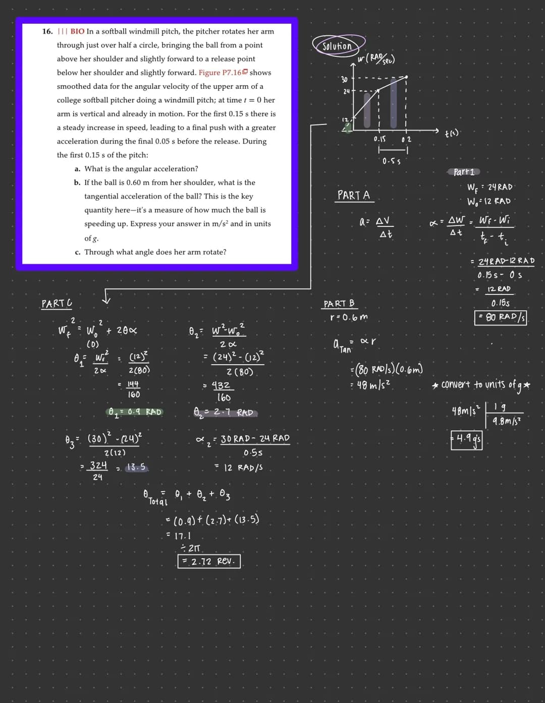 F
Chapter 7-
examples:
7. ||||| A turntable rotates counterclockwise at 78 rpm. A speck
of dust on the turntable is at 0 = 0.45 rad at t = 0