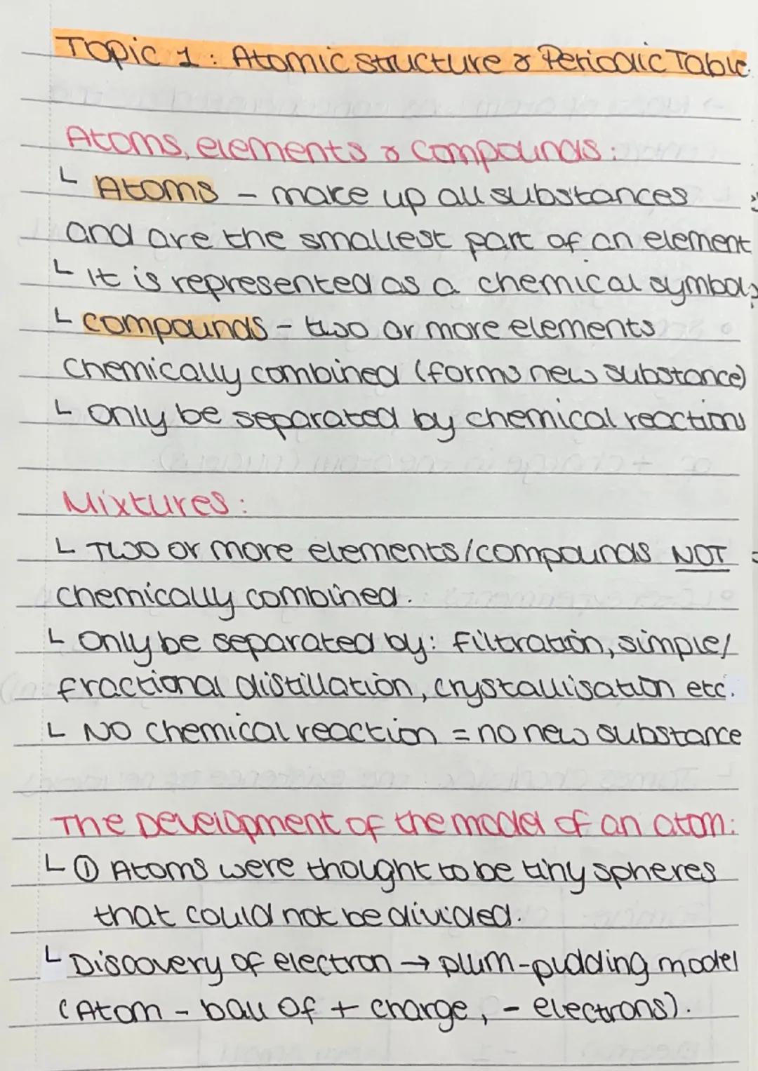 Chemistry Topic 1: Atomic structure and Periodic Table