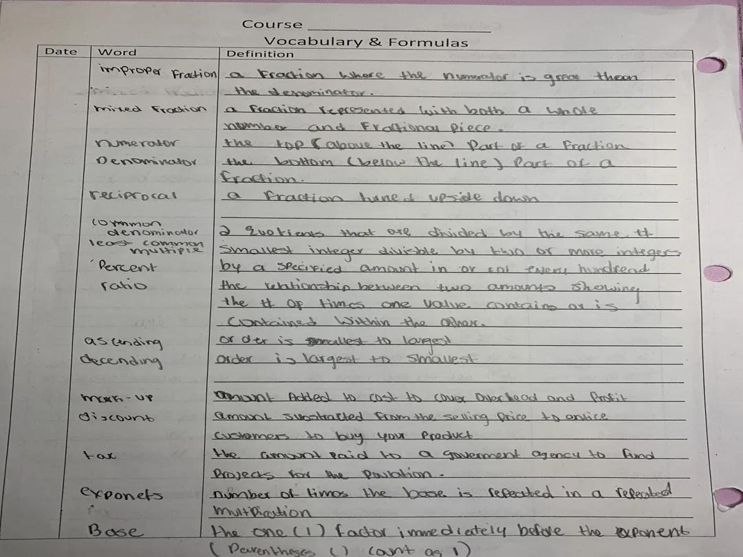 Vocabulary & Formulas 