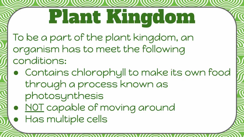 Life Science
Plant
Classification Plant Kingdom
To be a part of the plant kingdom, an
organism has to meet the following
conditions:
Contain