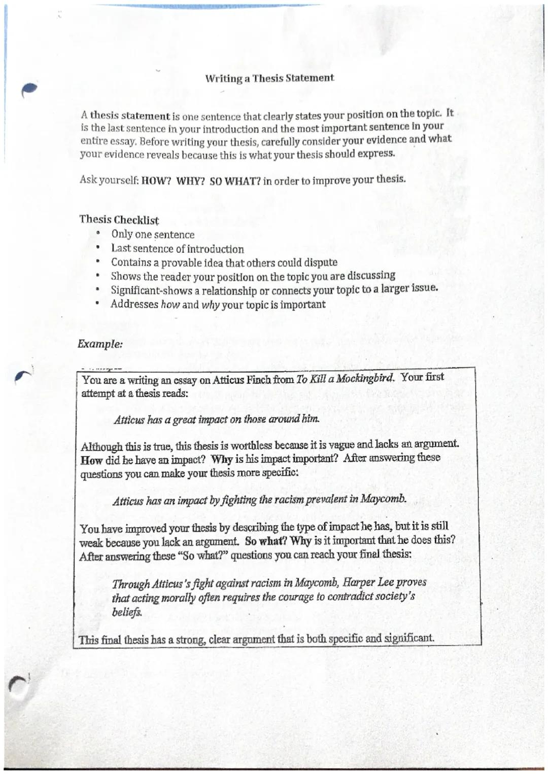 Crafting a Strong Thesis Statement