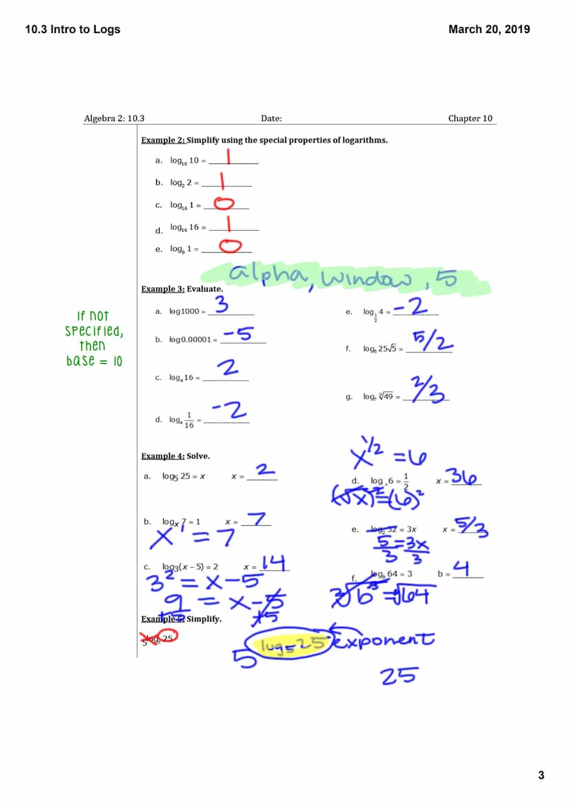 10.3 Intro to Logs
warm up: Complete the following tables. (Turn all
decimals into fractions by hitting math enter enter.)
2² 4 3² 9
4² 14
5