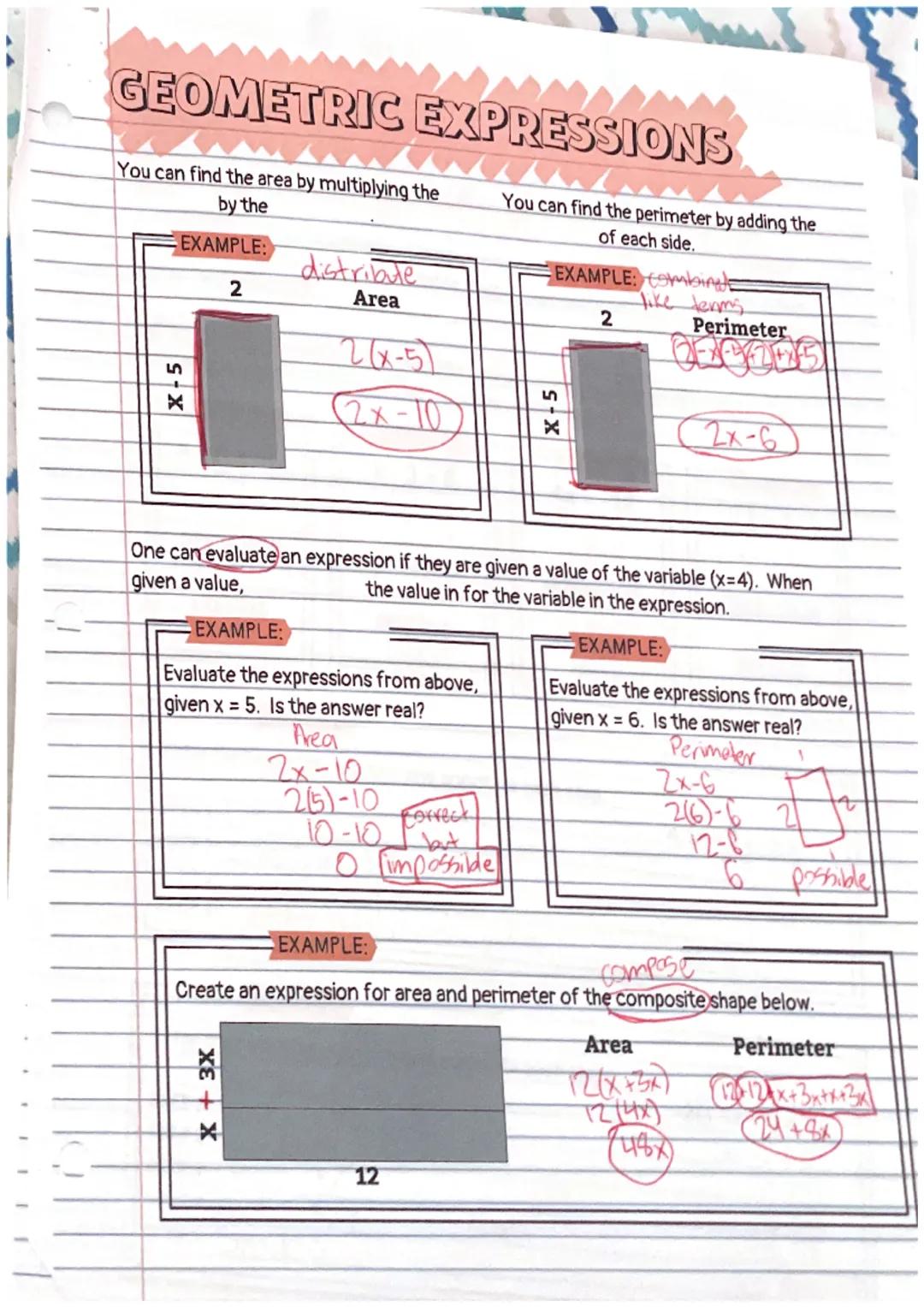
<p>An expression is a mathematical phrase that contains numbers, operations, and variables, representing an unknown quantity. A variable is