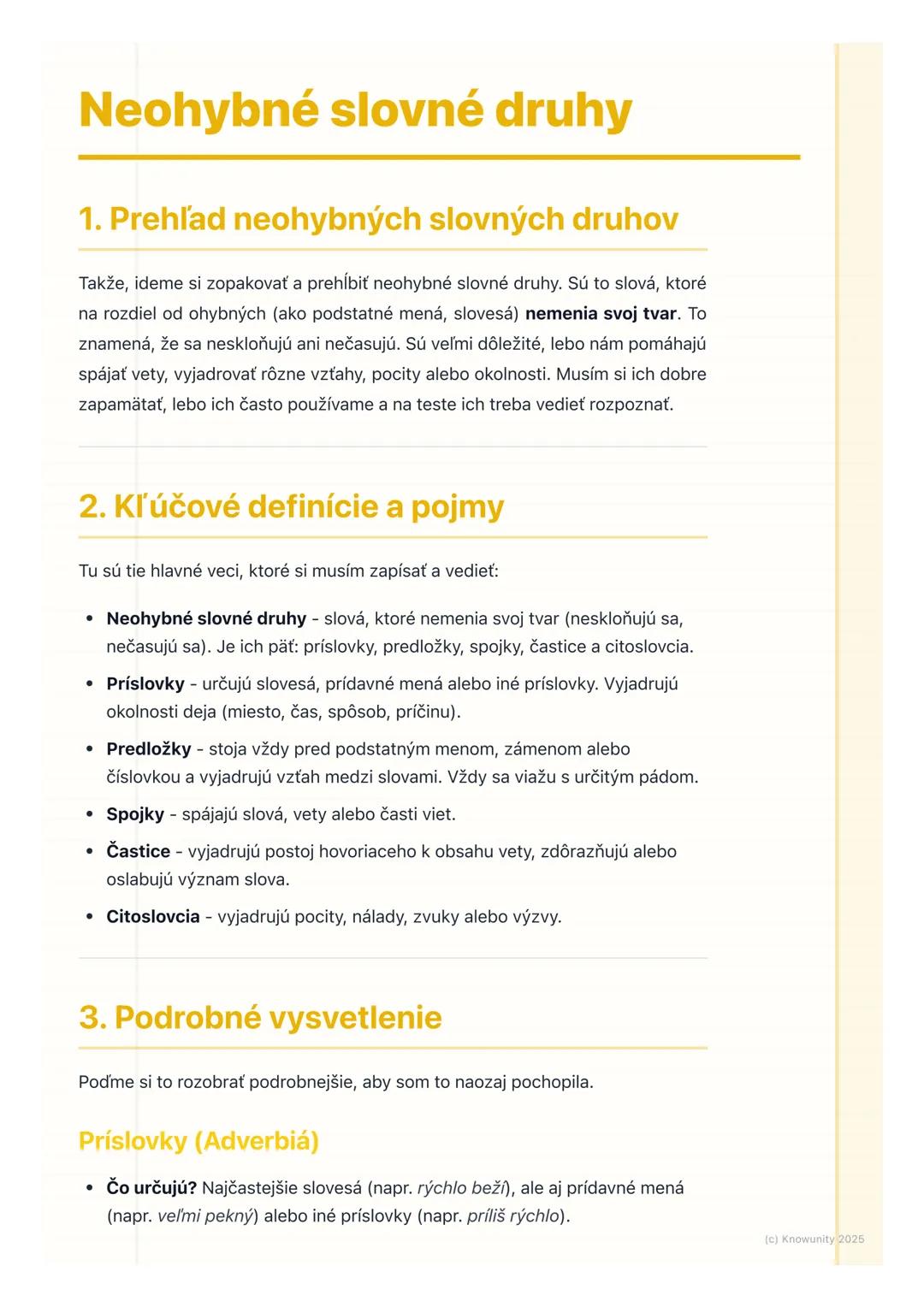 # Neohybné slovné druhy

1. Prehľad neohybných slovných druhov

Takže, ideme si zopakovať a prehĺbiť neohybné slovné druhy. Sú to slová, kto