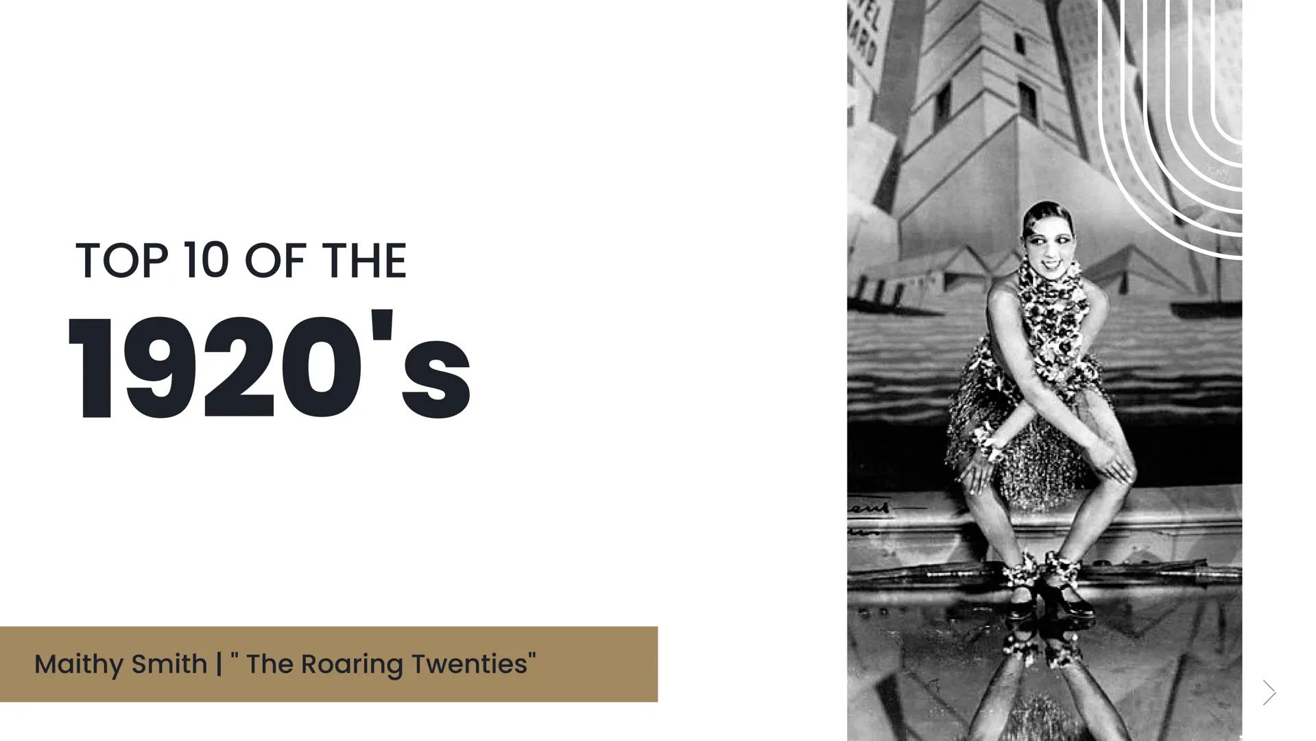 TOP 10 OF THE

# 1920's

Maithy Smith | " The Roaring Twenties"
EL
KARD
end ARTMENT

# 18th

# Amendment

The 18th amendment was the
prohibi