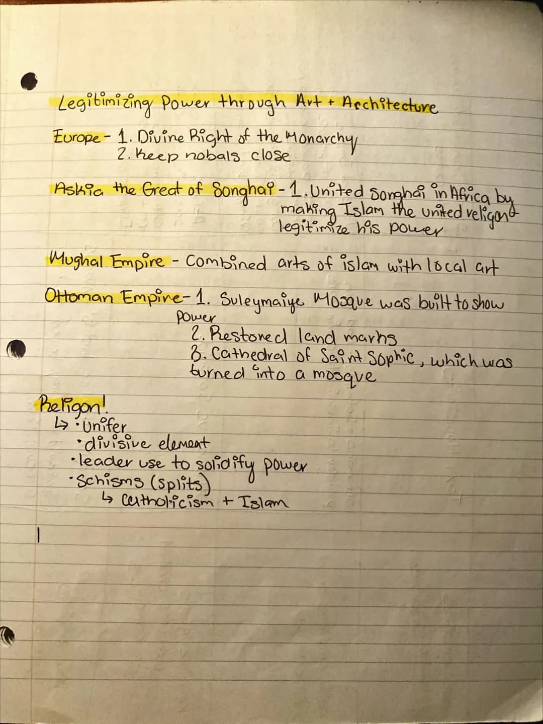 KQ: How did rulers of land-based empires legitimize and
Consolidate their power in the timer period 1450-1750.
3.2-3 Empires Admin and Relig