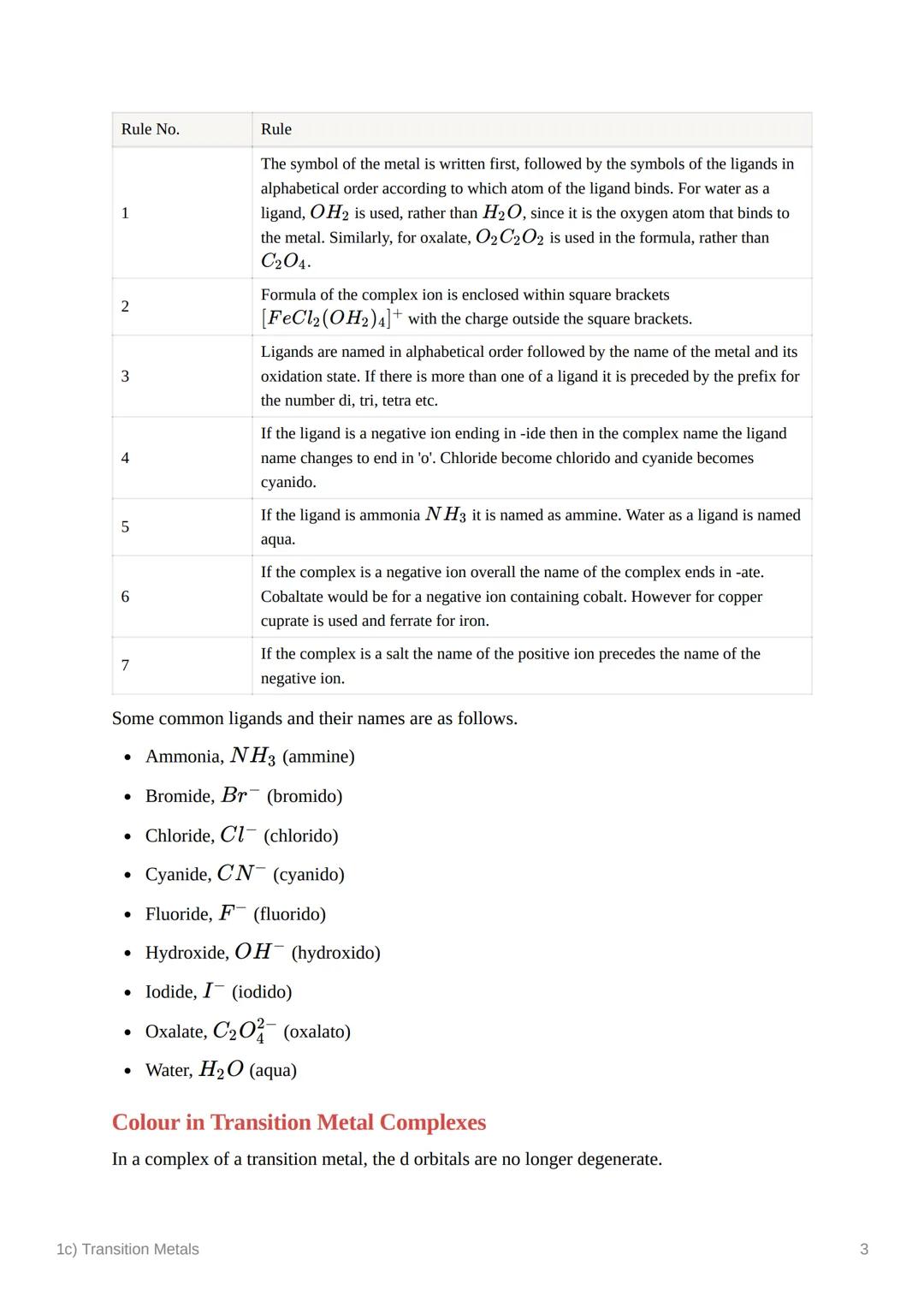1c) Transition Metals
unit
e materials
Done
Inorganic Chemistry
Electronic Configuration
Transition metals are found between groups 2 and 3 