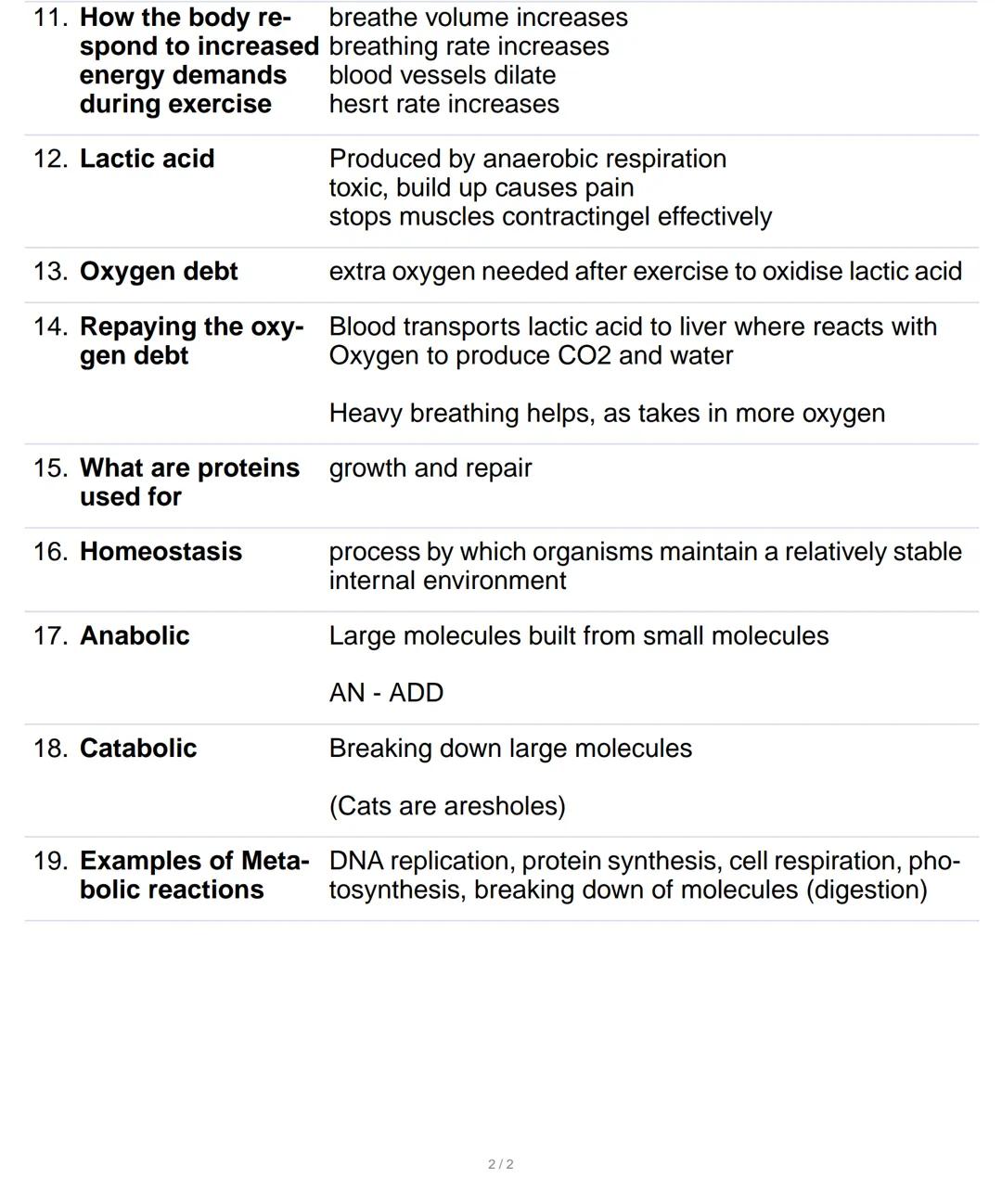 1. Aerobic Respira-
tion
2. aerobic respiration glucose + oxygen -> carbon dioxide + water
equation
3. Aerobic Respira-
tion symbol equa-
ti