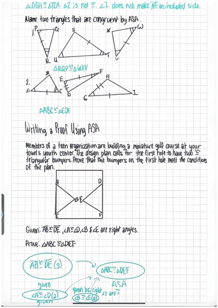 3.3 Triangle Congruence by ASA & AAS
Postulate 16- Angle-Side- Angle (ASA) Postulate
Postulate-If two angles and the included Side of one tr