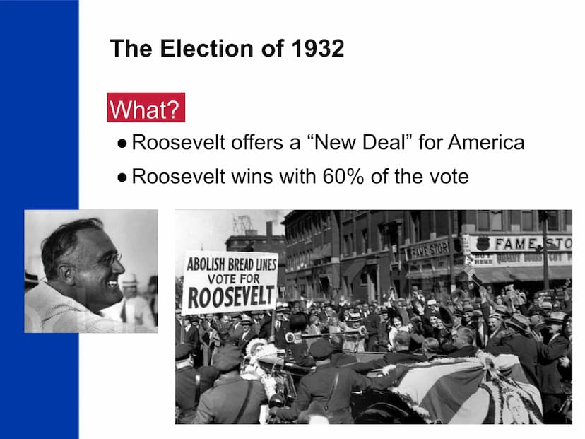 The New Deal
US History
SAVED
HE
AMERICA The "Old Deal"
What?
● President
Hoover's
reaction to the
Great
Depression
1
IS.
President Herbert 