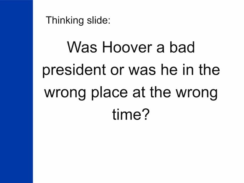 The New Deal
US History
SAVED
HE
AMERICA The "Old Deal"
What?
● President
Hoover's
reaction to the
Great
Depression
1
IS.
President Herbert 