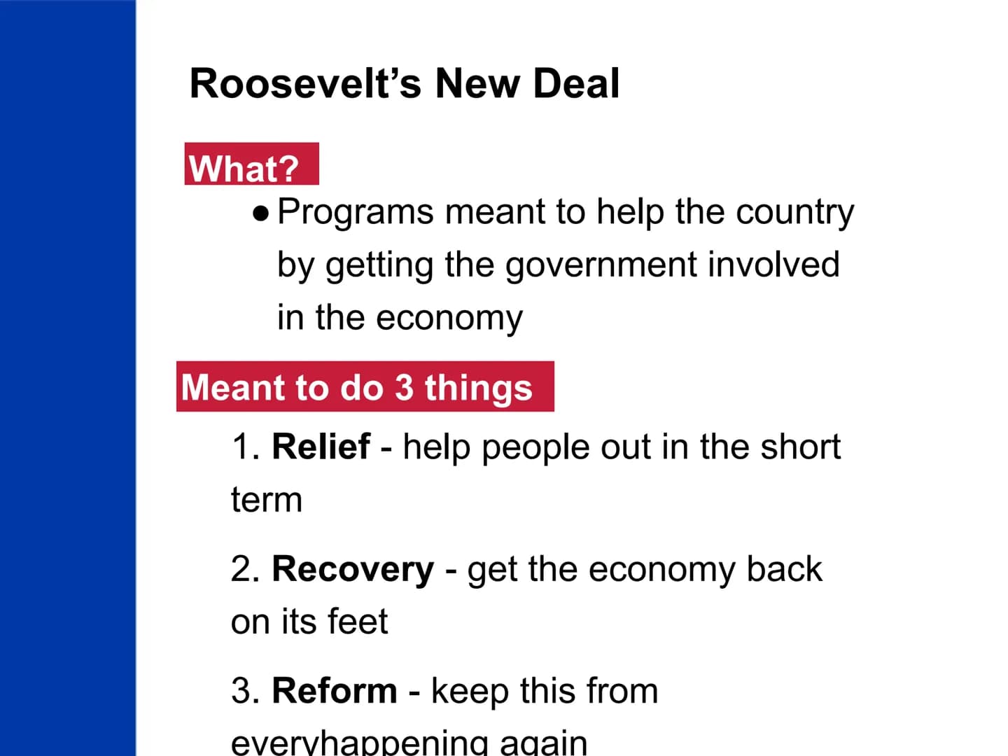 The New Deal
US History
SAVED
HE
AMERICA The "Old Deal"
What?
● President
Hoover's
reaction to the
Great
Depression
1
IS.
President Herbert 