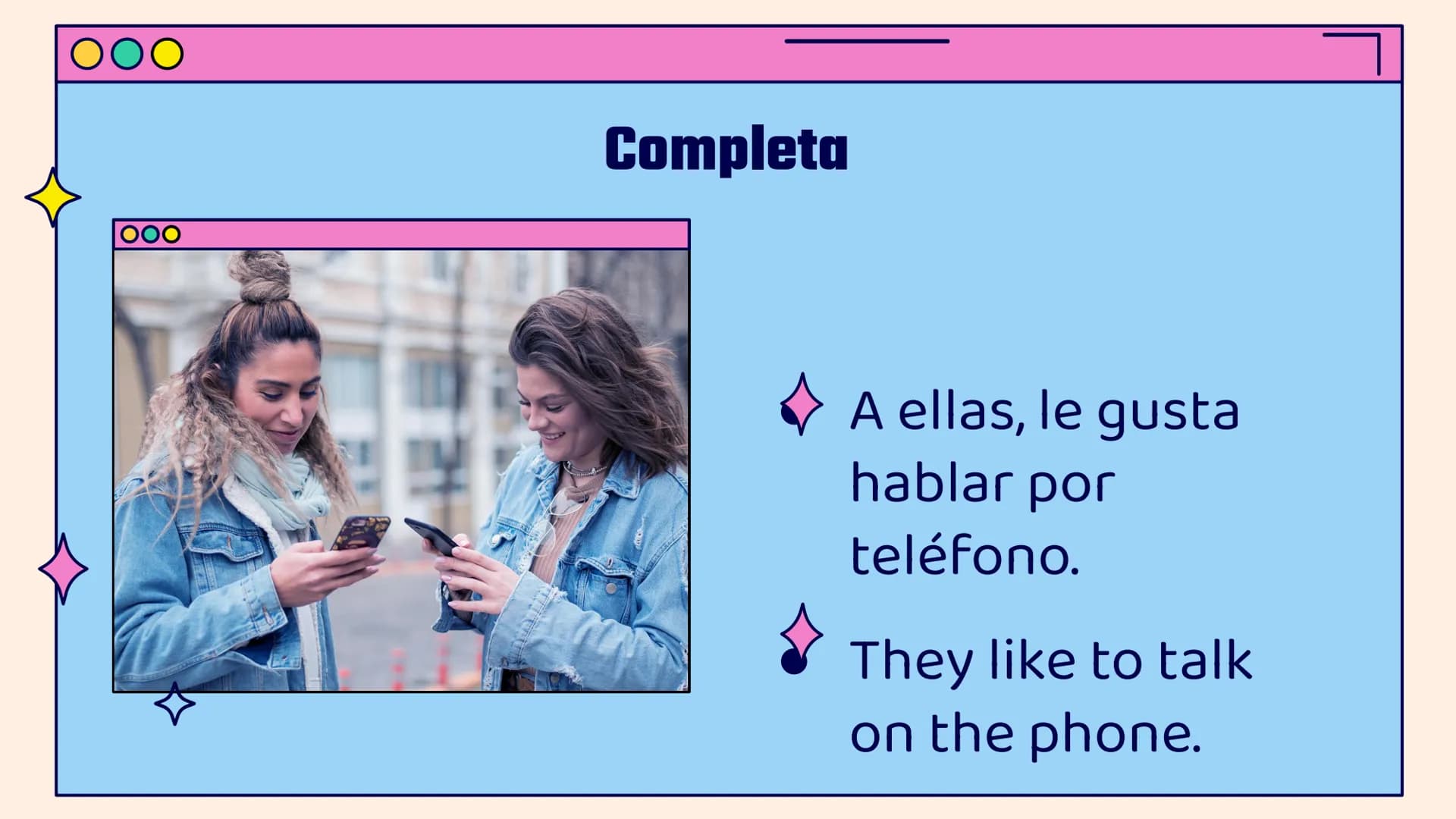 OO
ㅁ
ㅁ
»
Gustar
Practice
Vamos a practicar
☆ 00
←
☆
Directions
Please complete the
sentences using the correct
pronouns and forms of gustar.