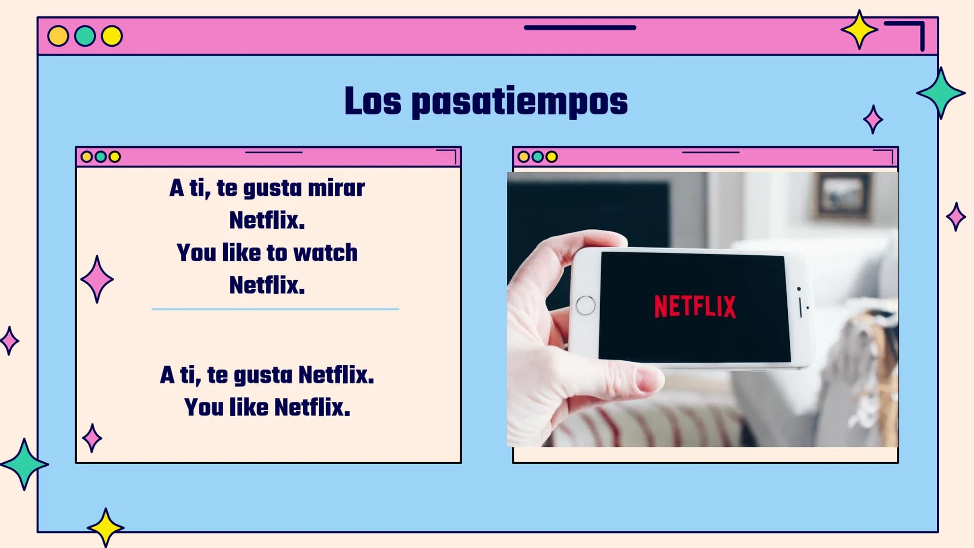 OO
ㅁ
ㅁ
»
Gustar
Practice
Vamos a practicar
☆ 00
←
☆
Directions
Please complete the
sentences using the correct
pronouns and forms of gustar.