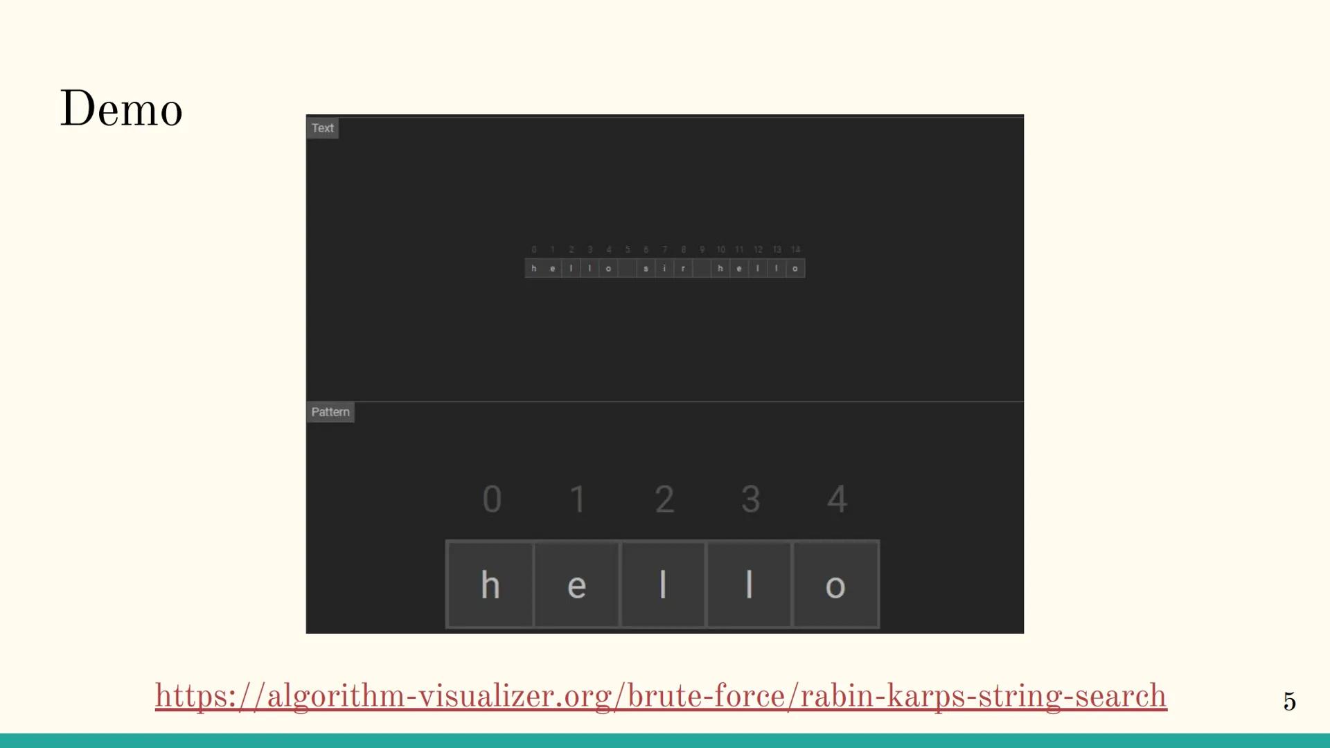 Rabin Karp Algorithm
1 Overview
The Rabin-Karp algorithm is a string matching algorithm used to find patterns
within a text using a hashing 