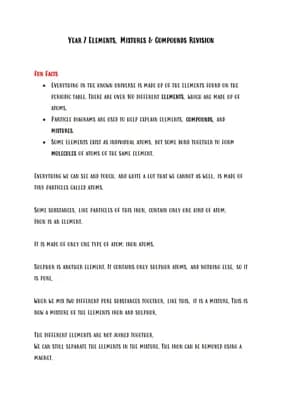 Know Year 7 End of Year Exam - Elements, Mixtures & Compounds thumbnail