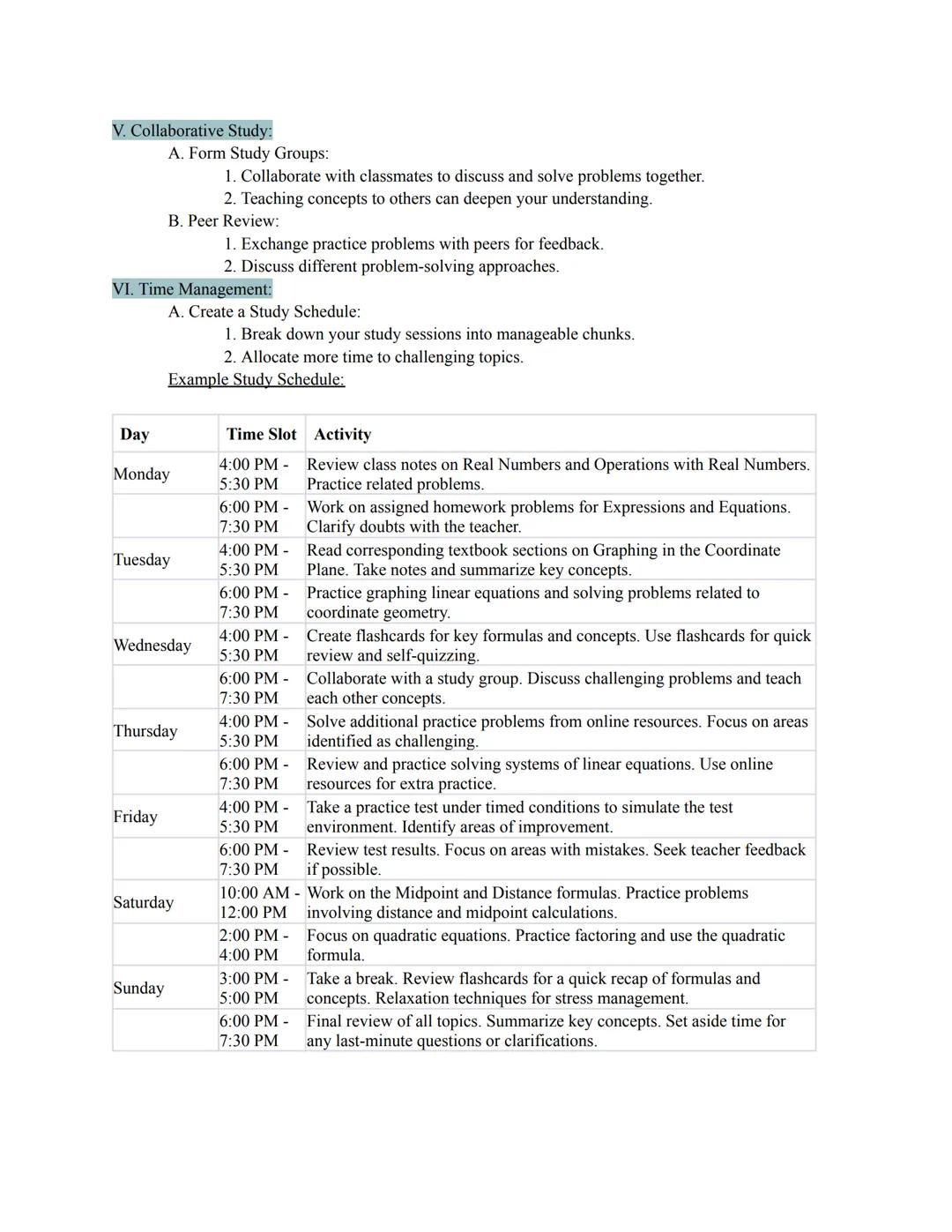 I. Overview:
A. Understand the Format:
1. Identify the types of questions that may appear (e.g., multiple-choice, short answer,
problem-solv