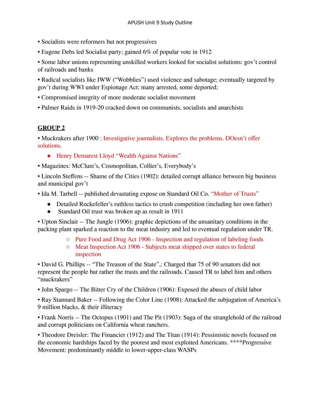 h
GROUP 1
Progressive Movement:
change/fix problems of the gilded age
improve the evils of the gilded age
Silly Socialism (anti)
election of