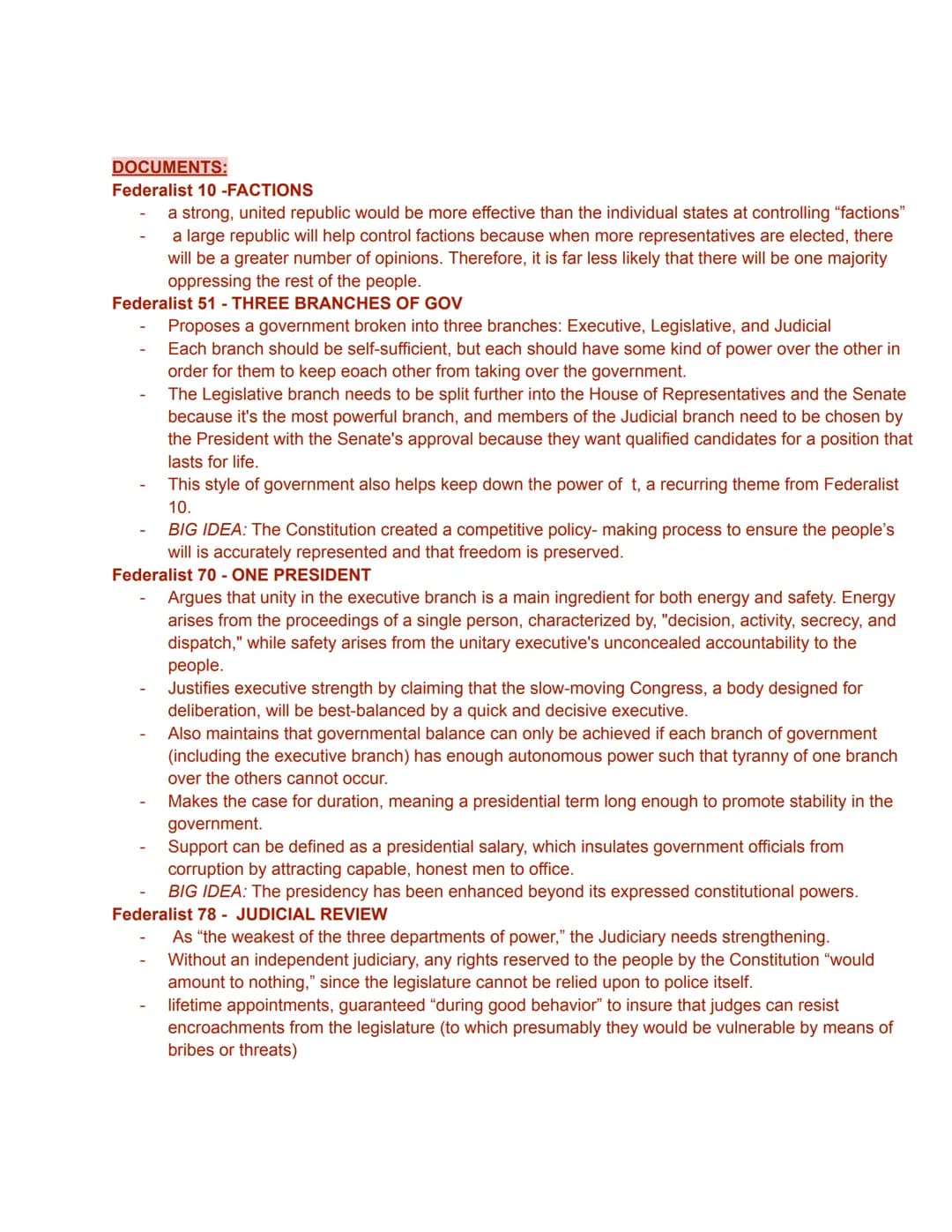 REQUIRED CASES:
Marbury v. Madison (1803) - Establish Judicial Review by the Supreme Court and the ability of the
Court to reject Congressio