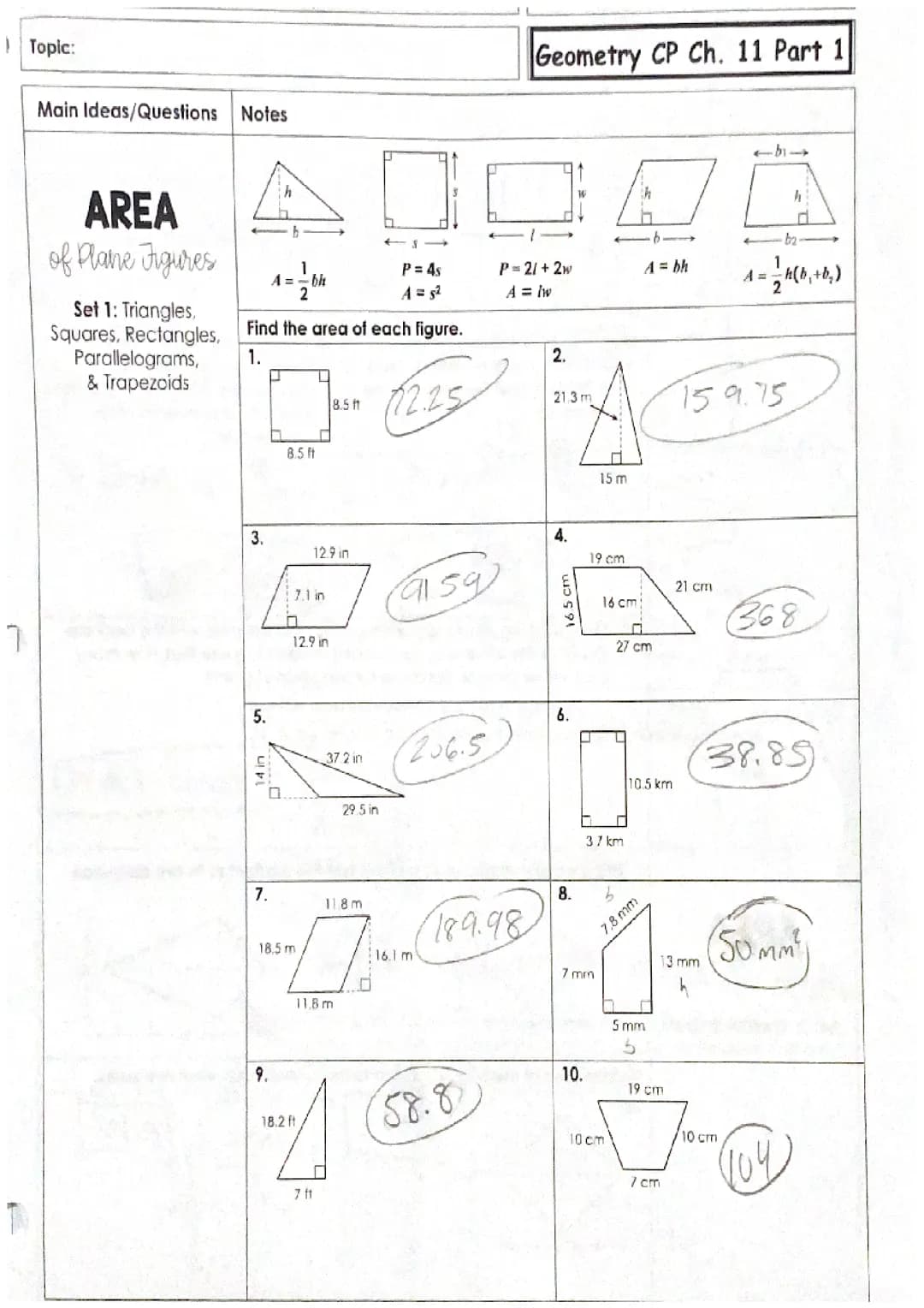 Area of plane figures