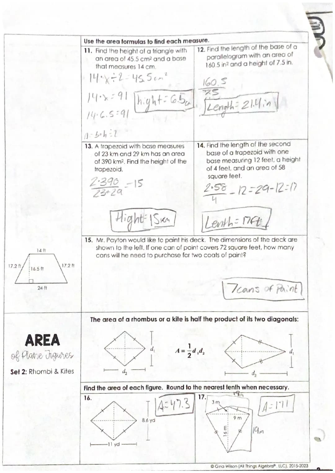 7
Topic:
Main Ideas/Questions Notes
Geometry CP Ch. 11 Part 1
AREA
of Plane Figures
Set 1: Triangles,
Squares, Rectangles,
Parallelograms,
&