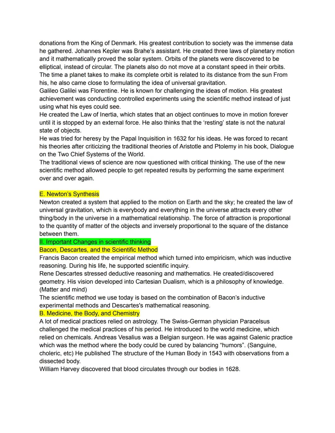 Chapter Outline for Chapter 16 - Toward
a New Worldview, 1540–1789
Major Breakthroughs of the Scientific Revolution
Scientific Thought in 15