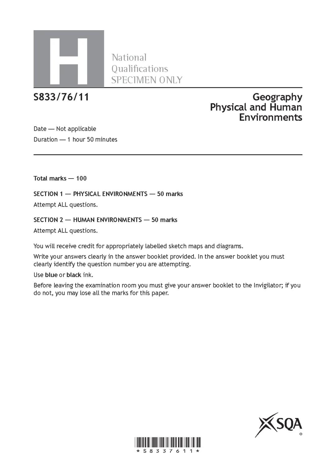 geography specimen paper 