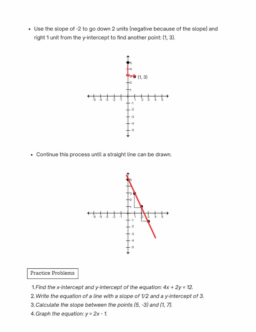 Intercepts
y-intercept
N
x-intercept
Intercepts and Slopes
STUDY GUIDE
Finding
Intercepts
●
If solving for x-intercepts, plug y = 0 into the
