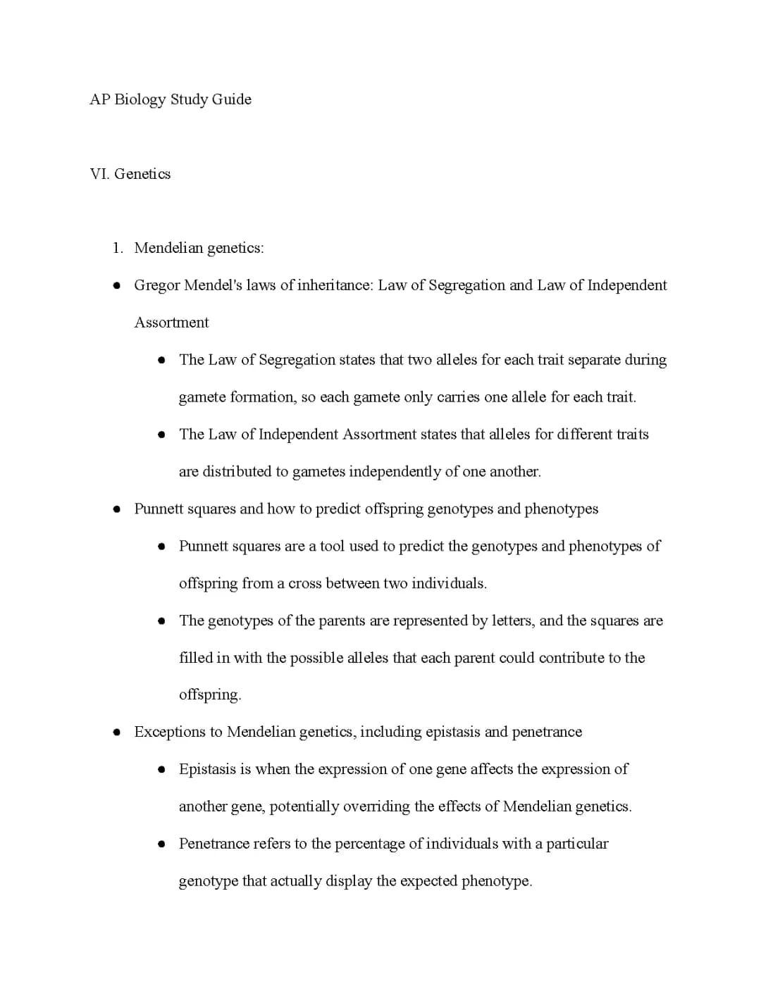 AP Biology Exam Study Guide: 6. Genetics