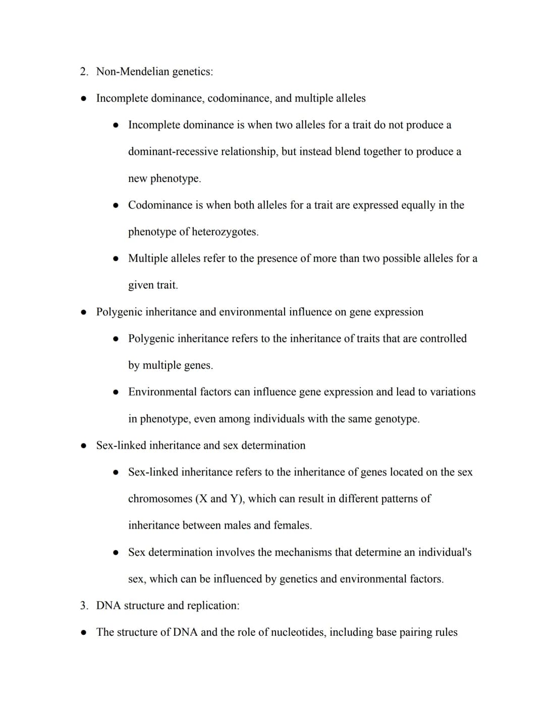 AP Biology Study Guide
VI. Genetics
1. Mendelian genetics:
• Gregor Mendel's laws of inheritance: Law of Segregation and Law of Independent

