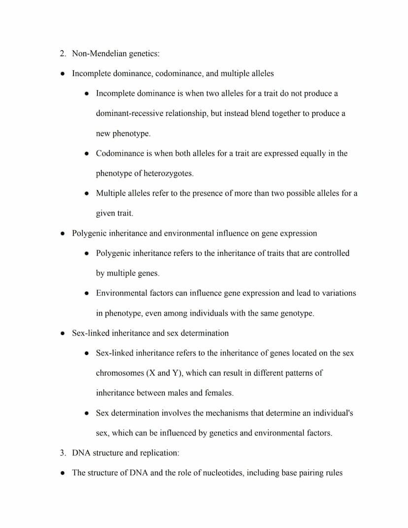 AP Biology Study Guide
VI. Genetics
1. Mendelian genetics:
• Gregor Mendel's laws of inheritance: Law of Segregation and Law of Independent
